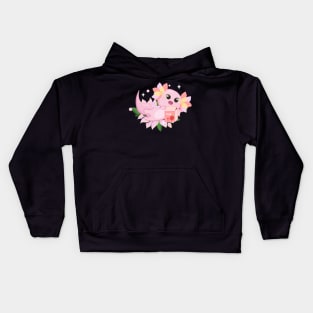 Axolotl Strawberry Milk Milkshake Floral Kawaii Axolotl Kids Hoodie